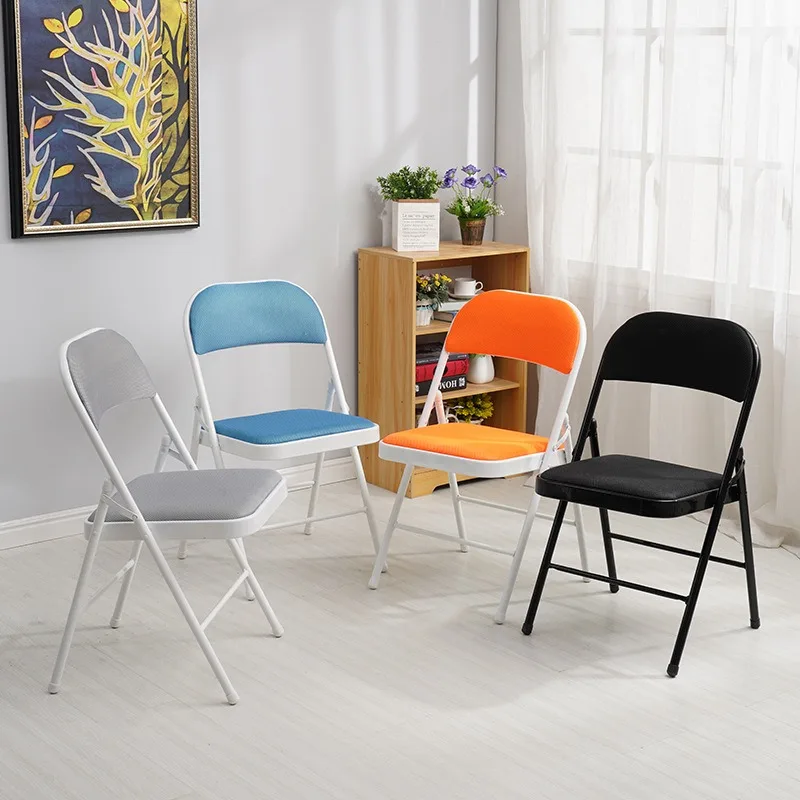 Folding Metal Chair with Padded Cushion, Black Steel Frame Portable Indoor & Outdoor Backrest Chair طااولات وكراسي مقهى Стул