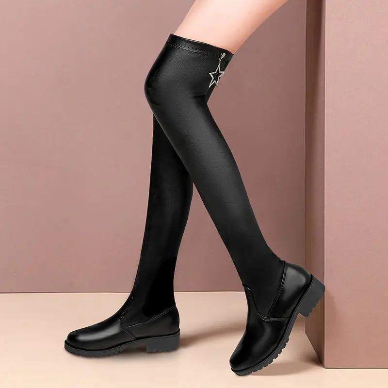 

Plus Size Women's Mid-Heel Over-The-Knee Stretchy Slim Boots Trendy High-Leg Boots for Women Versatile Ankle-High Winter Boots