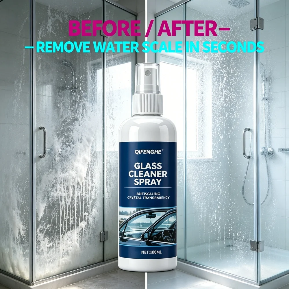 QIFENGHE 100ML Glass Cleaner Spray, Antiscal Water Scale Remover, Remove Limescale in Seconds for Bathroom Window Car