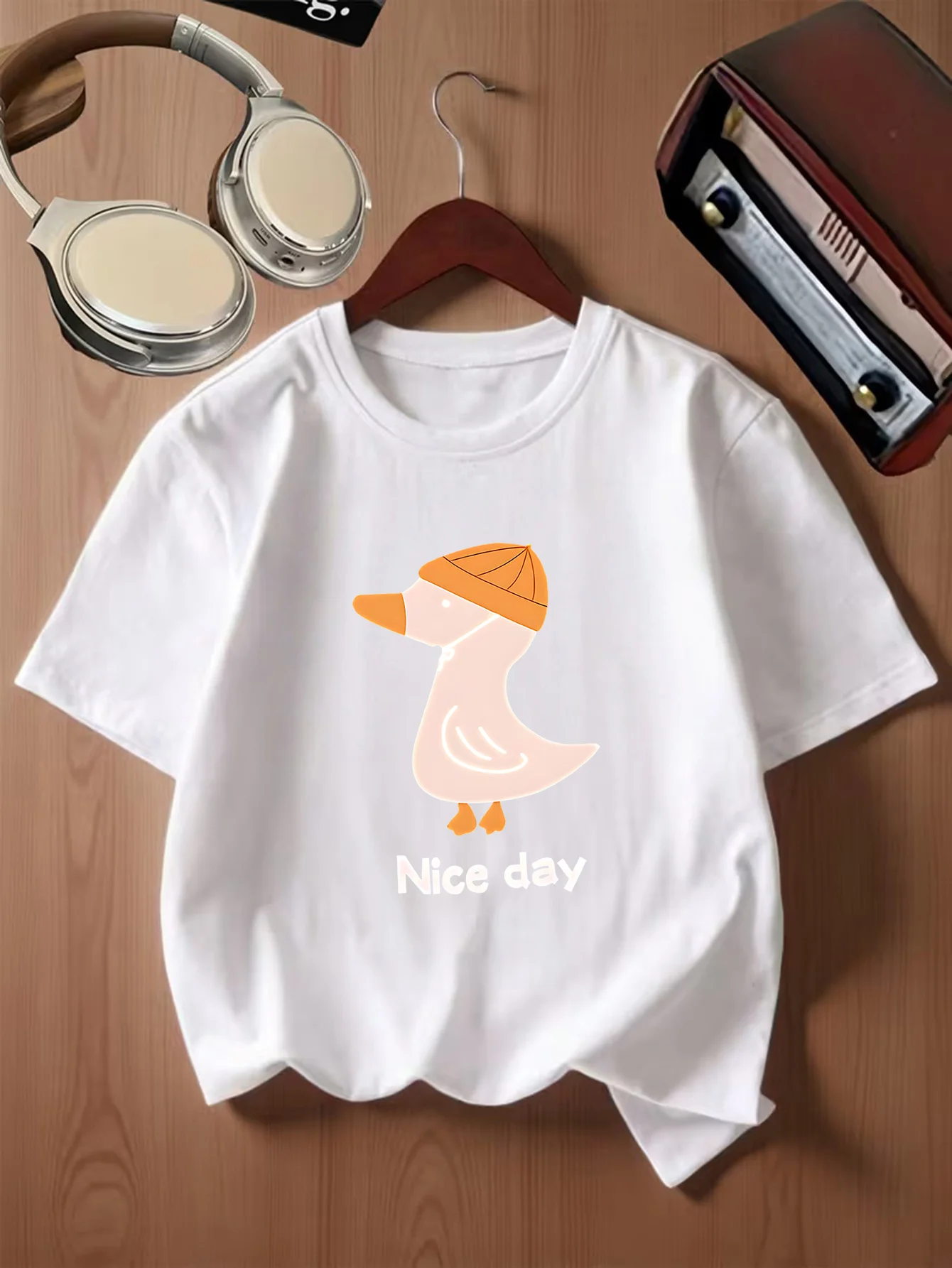 Simple Cartoon Duck With Nice Day Text Print Kids T Shirt Boys Girls Family Matching Parent Child Summer Crew Neck Casual Tee