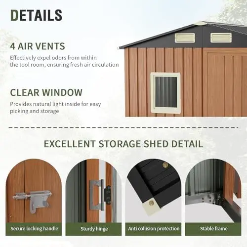 Outdoor Storage Shed 6x4 Ft, Lockable Metal Garden Shed with Window, Tool Shed Tiny House Vertical Outside Storage view 5