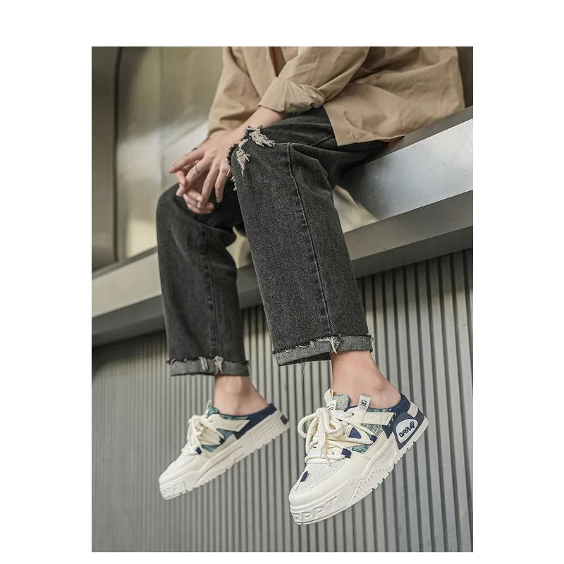 Men Casual Lazy Mule Shoes One-step-on Breathable Non-slip Wear-resistant Unique Design Thick Sole Trendy Backless shoessneakers