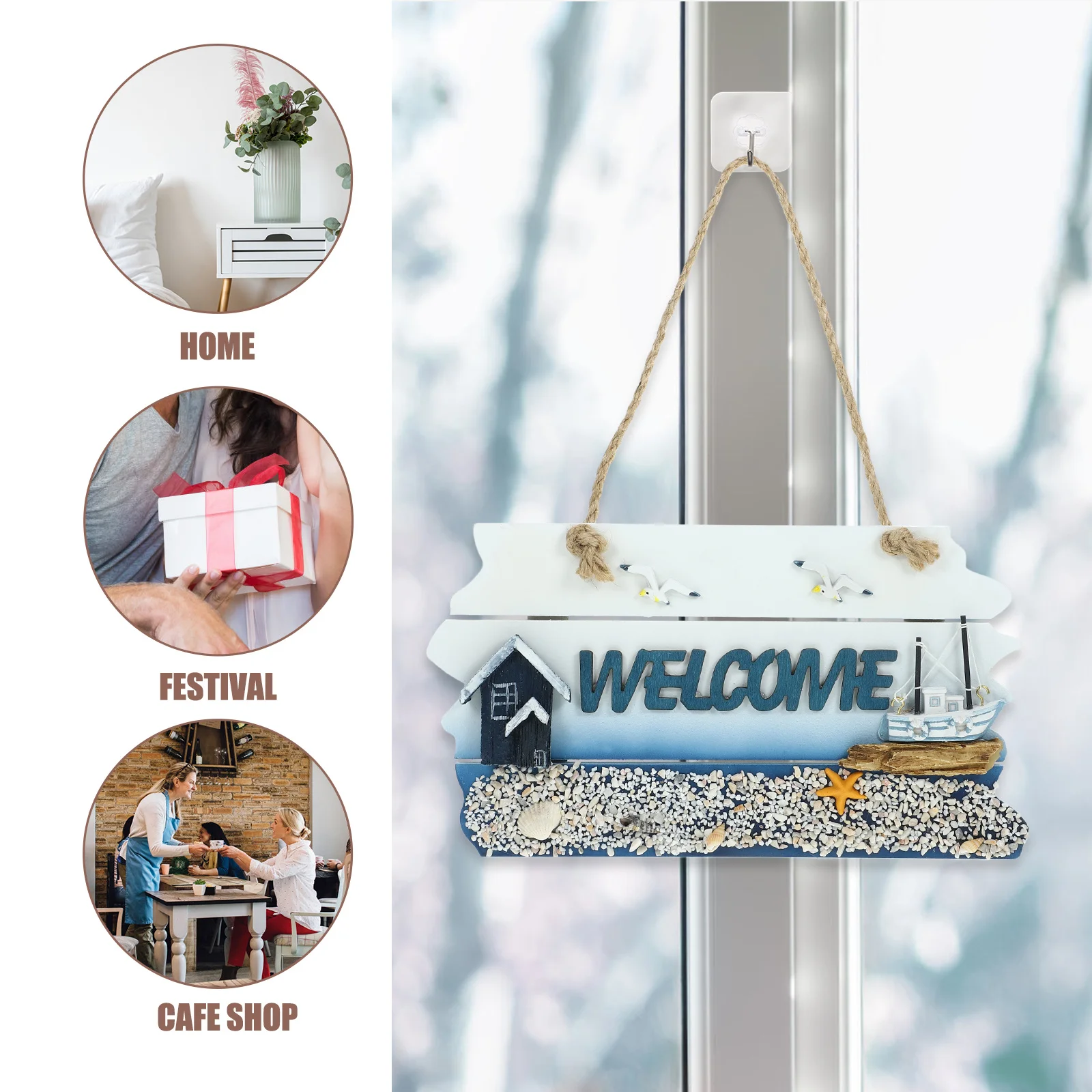 

1Pcs Beautiful Hanging Welcome Sign Fine Craftsmanship Pine Door Pendant for Mantel Gallery Wall Outdoor Decor Door Sign