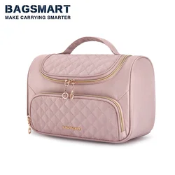 BAGSMART borsa per il trucco da viaggio di grande capacità, custodia per Organizer per il trucco della borsa per cosmetici, custodia larga aperta con patta superiore per accessori da toeletta