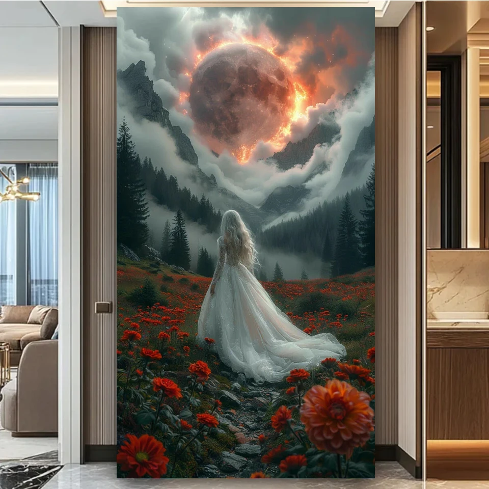 5d Diamond Painting Mosaic Cross Stitch Kit Dreamy Universe Mountain Flower Forest Woman Back Picture Rhinestones Embroidery