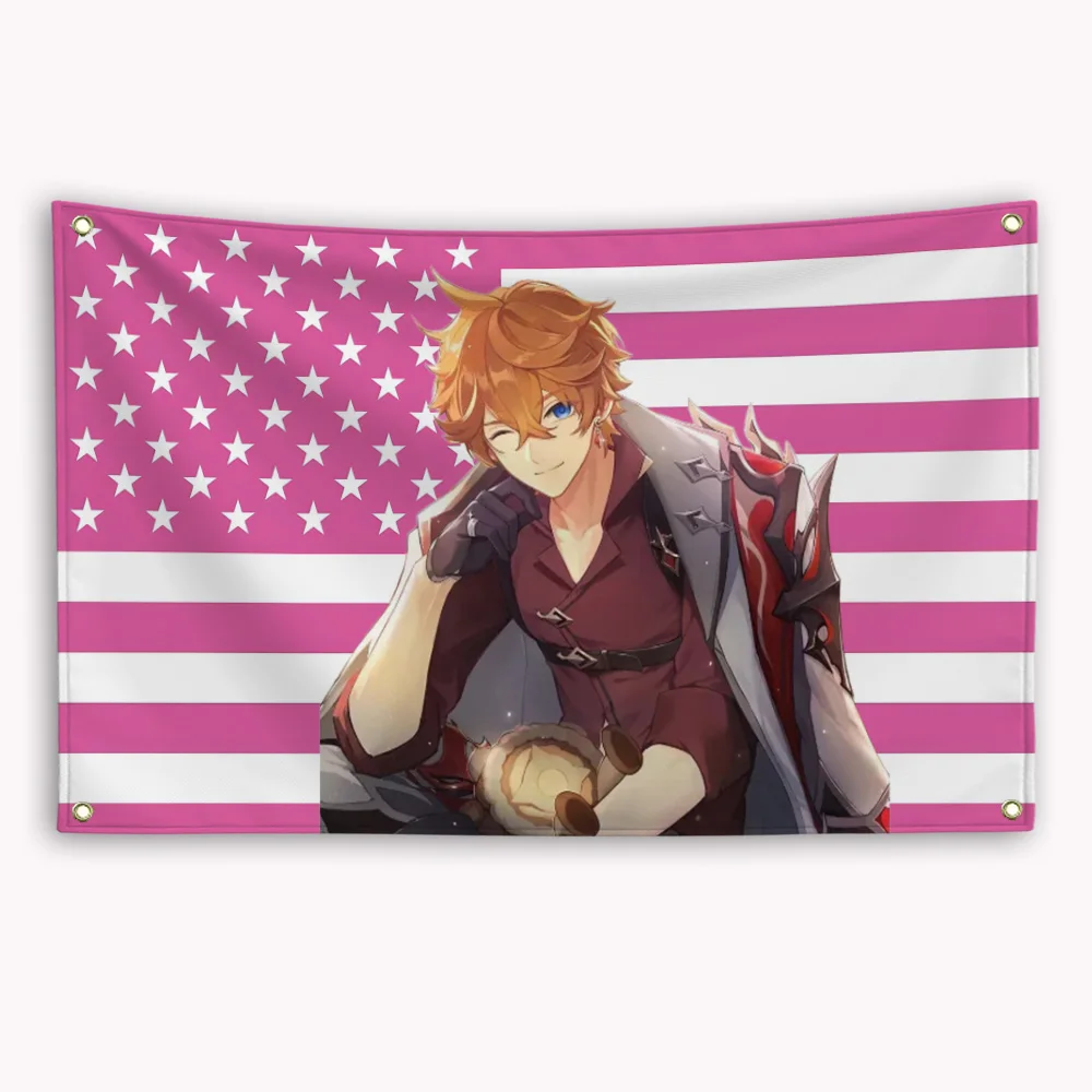 Tartaglia American Flag Genshin Impact Banner Barber Shop Flaga Decoration Garage Flags Outdoor Decorations Tapestry Advertising