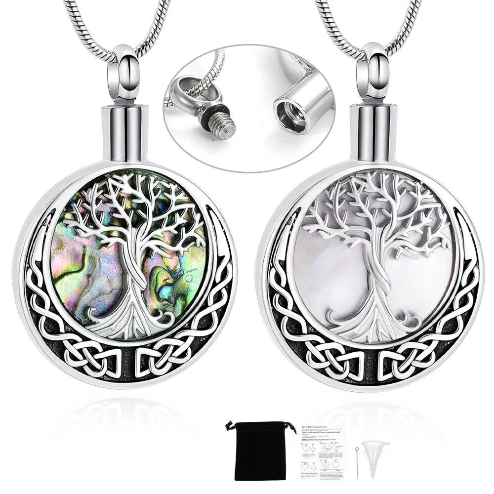 

Tree of Life Vintage Urn Necklaces Cremation Jewelry for Human/Pet Ashes Stainless Steel Memorial Circle Keepsake