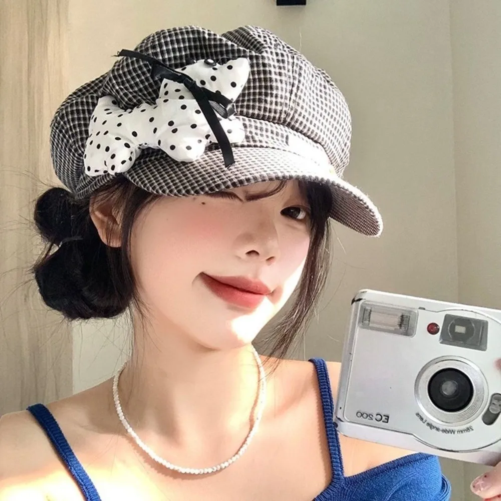 

Casual Cute Puppy Cloud Berets Korean Plaid Octagonal Caps Sweet Y2k Painter Hat Female