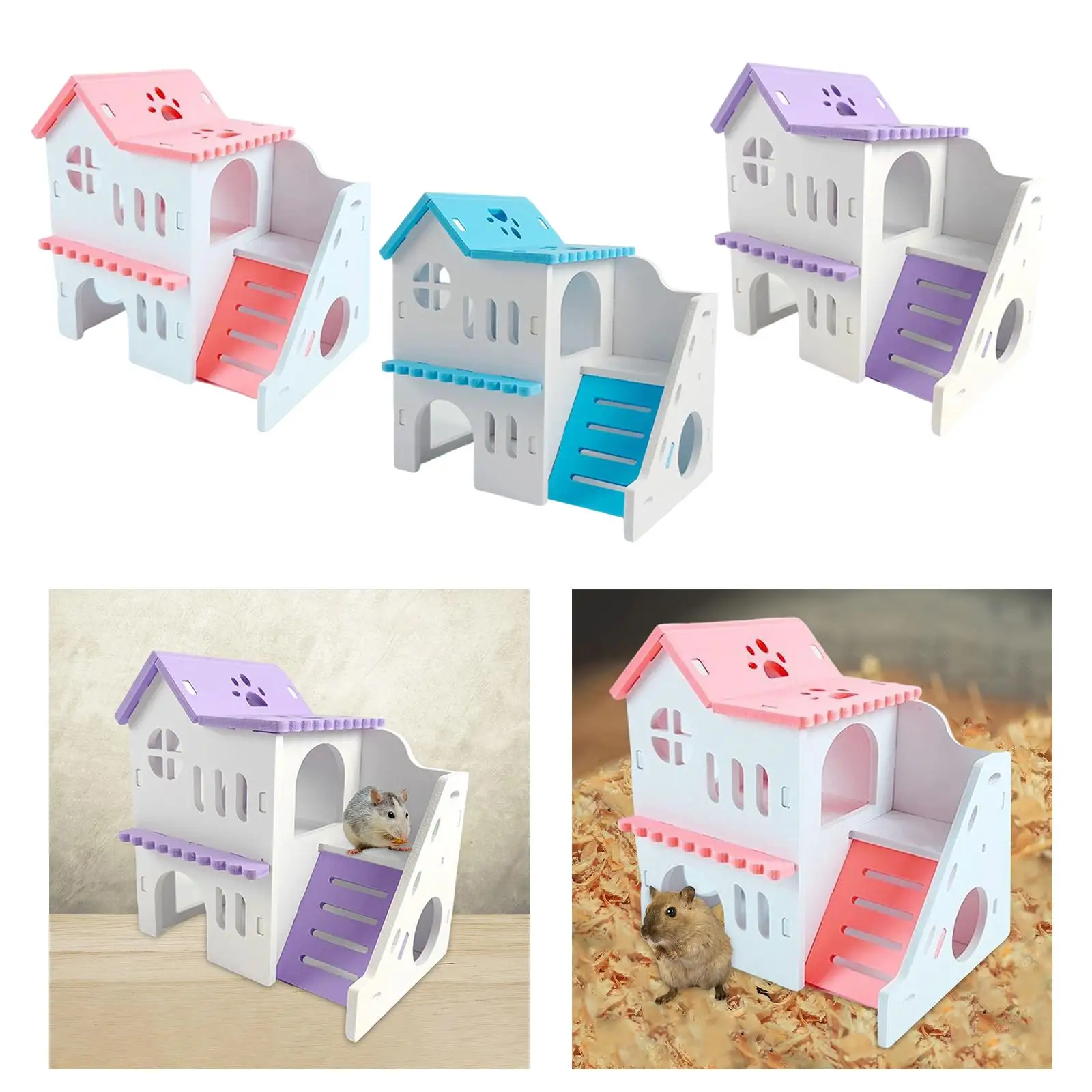 Hamster House, Small Animal Hideout, Wooden Villa, Two-layer Hut, Ladder Board