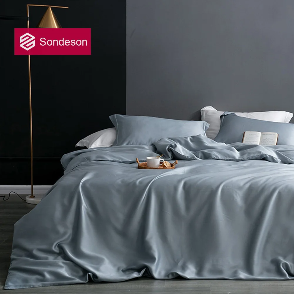 

Sondeson Blue Gray Nature 100% Silk Bedding Set Healthy Skin Beauty Queen King Duvet Cover Set Flat Sheet Pillowcase Bed Linen