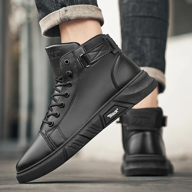 Botas amarillas grandes para hombre, suela antideslizante duradera, suela alta y gruesa, botas de trabajo británicas con forro polar para invierno, novedad de 2025