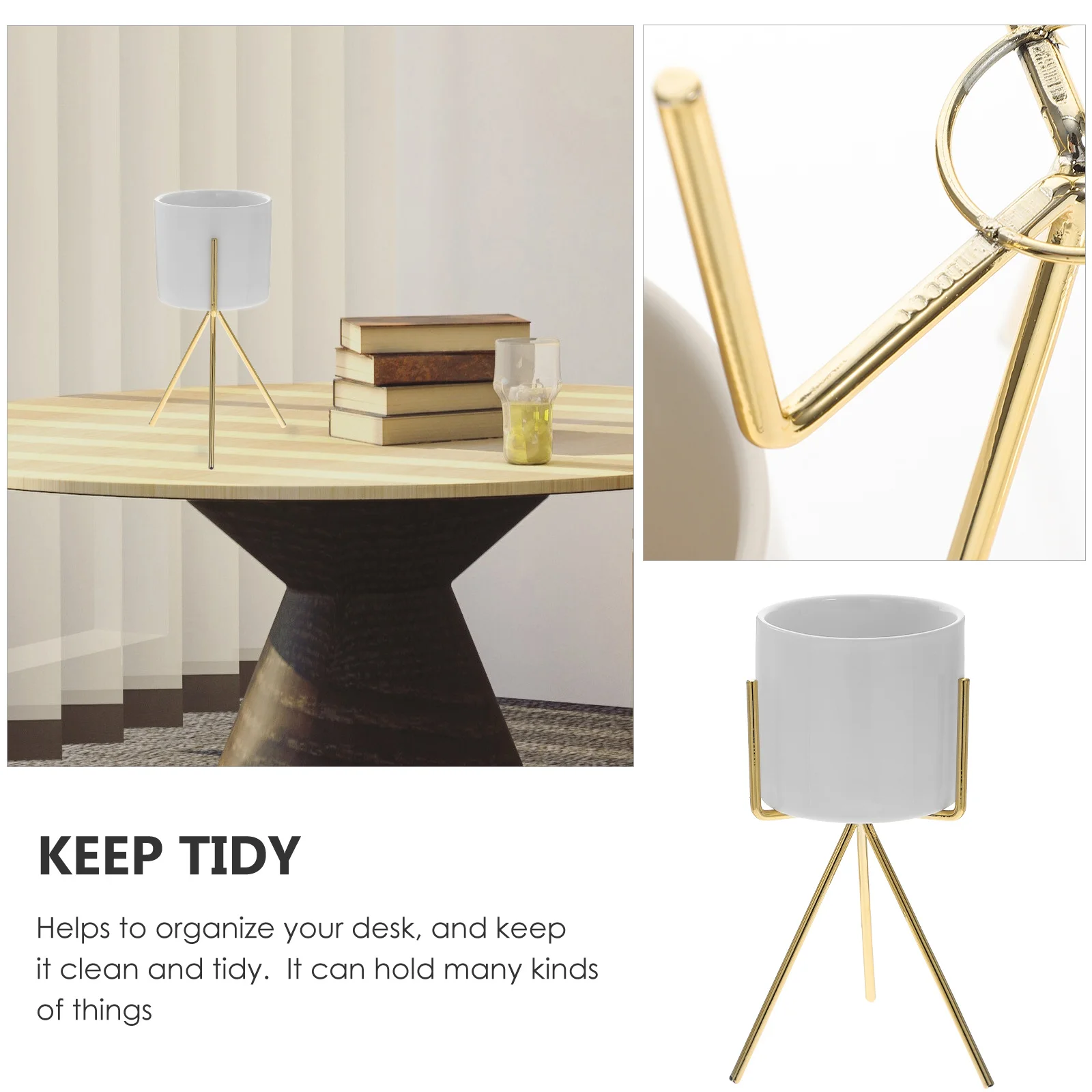 

Tripod Metal Pen Organizer Sturdy Desktop Pencil Holder Makeup Brush Storage Container Office Desk Organizer Pen Holder