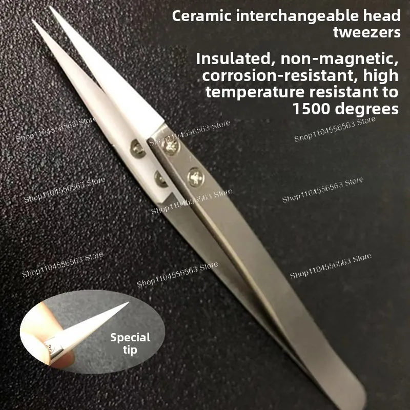 Replaceable‑tip Ceramic Tweezers Anti‑static Anti‑magnetic High Temperature Resistant Round Tip Stainless Steel Plastic Clips