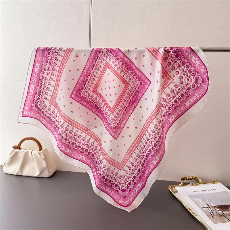 Border floral small square scarf high-end print imitation silk scarf shawl square scarf neck scarf headscarf scarf for women
