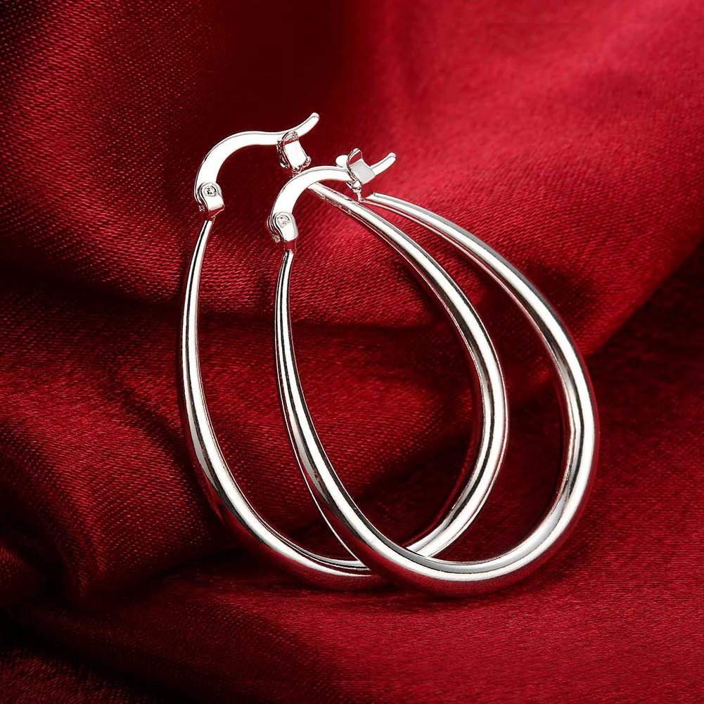 925 Sterling Silver 4.4cm Oval Earrings High Quality 18k Gold Plated  Fashion Jewelry Wedding Christmas Gift