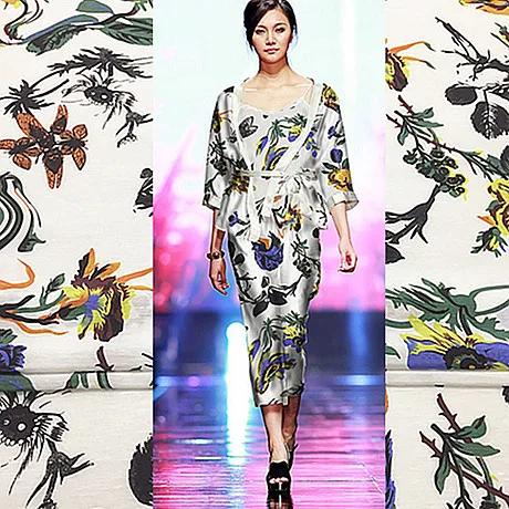 

20Mm Silk Linen Fabric on White Background, Mulberrysilk Clothing Making Fabric Flower Forest