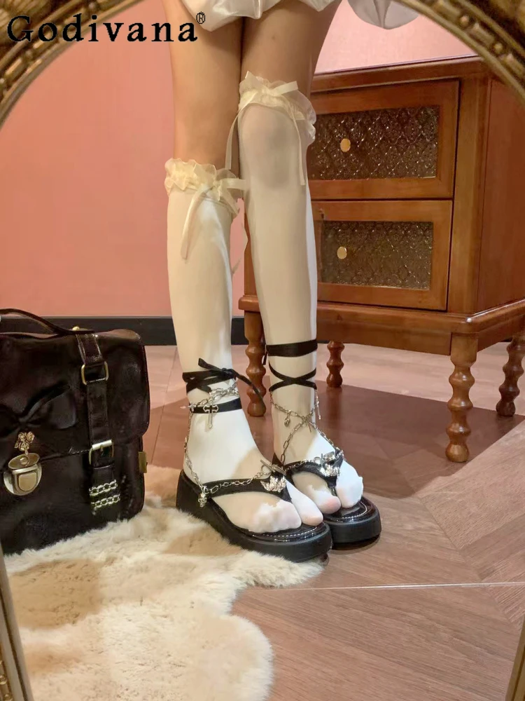 

Y2k Subculture Japanese Original Sweet Princess Style Hot Girl Sandals Straps Platform Flip-flops Slippers High Heel Sandals