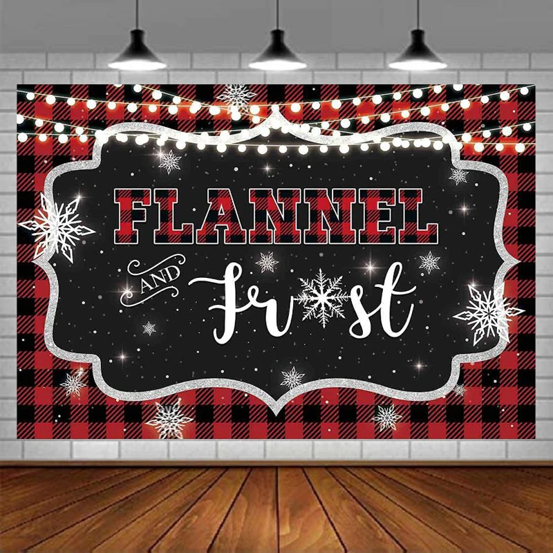 

Photography Backdrop Winter Snowflake Baby Shower Birthday Holiday Party Christmas Lumberjack Red Black Buffalo Plaid Background