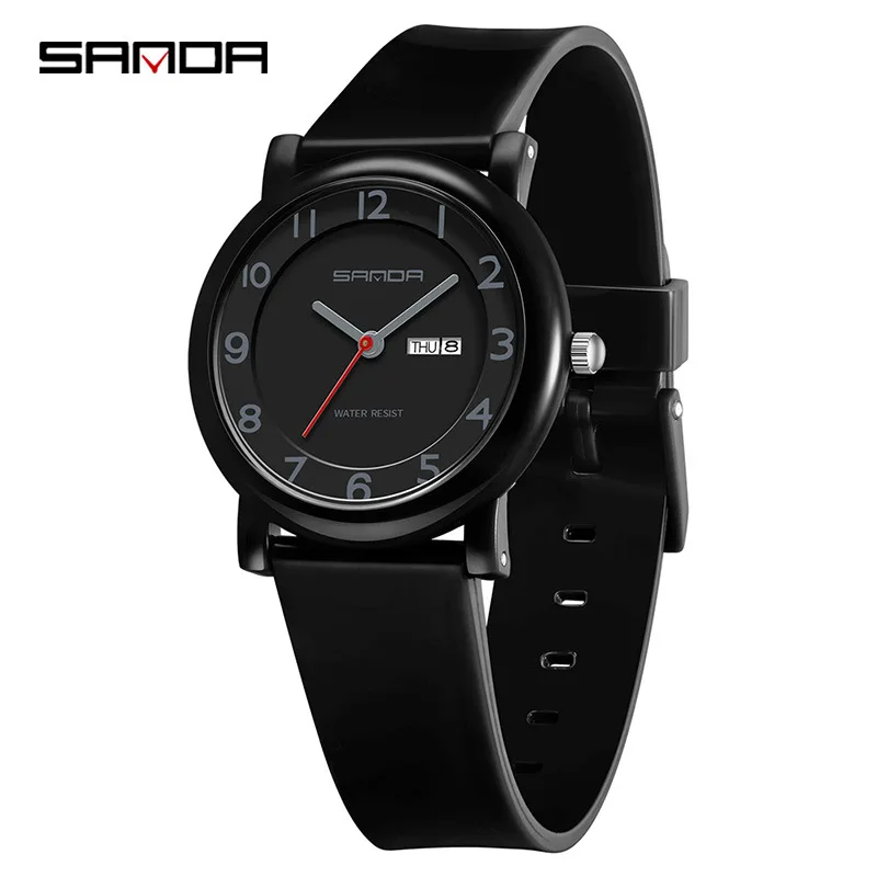 SANDA 3255 여성용 쿼츠 시계 방수 듀얼 캘린더 디스플레이 학생 시험 간단한 패션 시계 소녀 선물