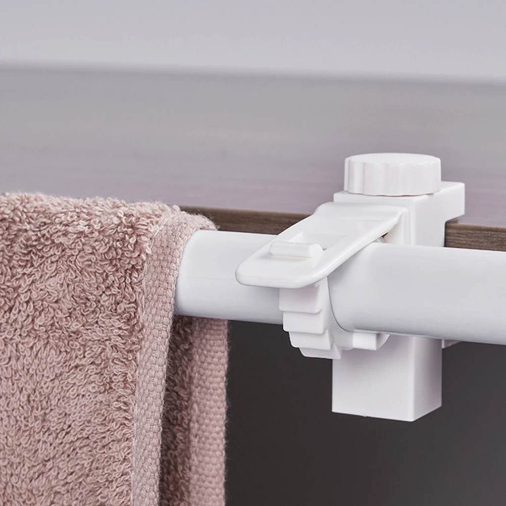 

2pcs Curtain Bracket White Adjustable No Drill Holders PP ABS Hooks for Cabinet Pole Corrosion Resistant Easy Install