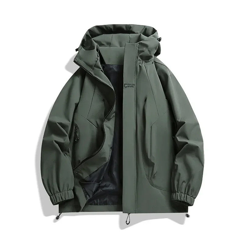 

New Men's Mountaineering Jacket Fashion High Neck Coat Windproof and Waterproof Sports Jacket Outdoor Camping Hooded Jacket