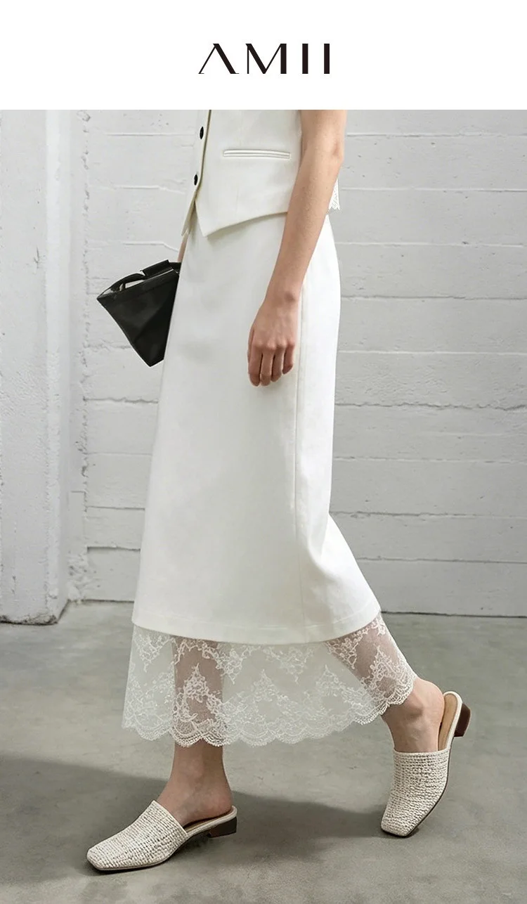 Amii Women Skirt Lace Elegant Sequin Back Slit Ankle Length Office Lady Chic Straight Skirts Casual Women Clothing 12623026