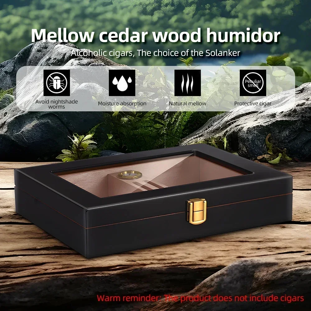 Cigar Humidor Storage Box Cedar Moisturizing Constant Temperature Cigar Collection Box With Moisture Temperature Meter Organizer