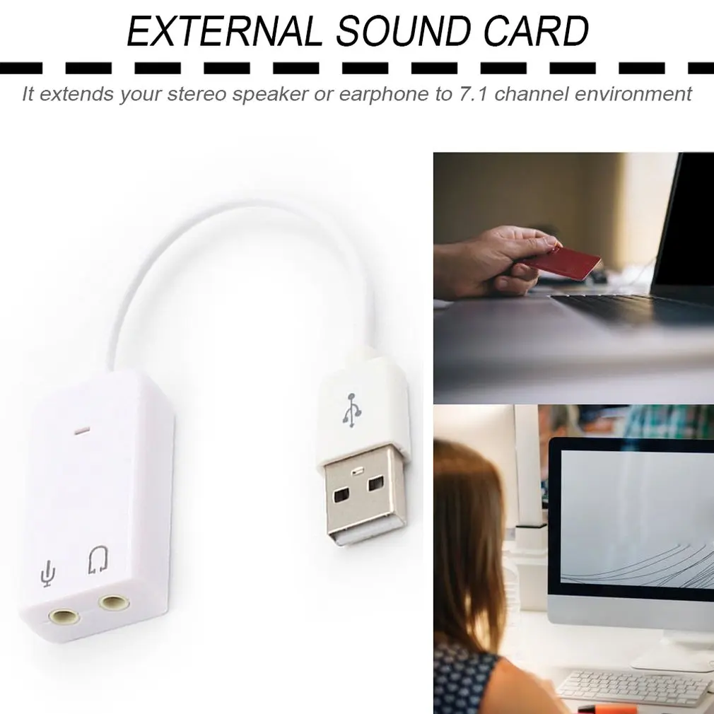 Sound card 7.1 USB 2.0 Mini Jack 3,5mm white Audio Adapter Sound Adapter external 3D for Virtual Laptop DJ