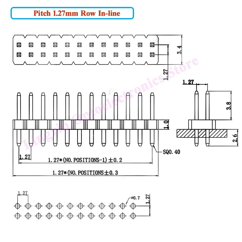 10Pcs 1.27Mm Toonhoogte Enkele Rij Dubbele Rij Mannelijke Pin Vrouwelijke Connector Socket Patch Rechte Naald Gebogen Naald Rij pin Rij Vrouwelijke