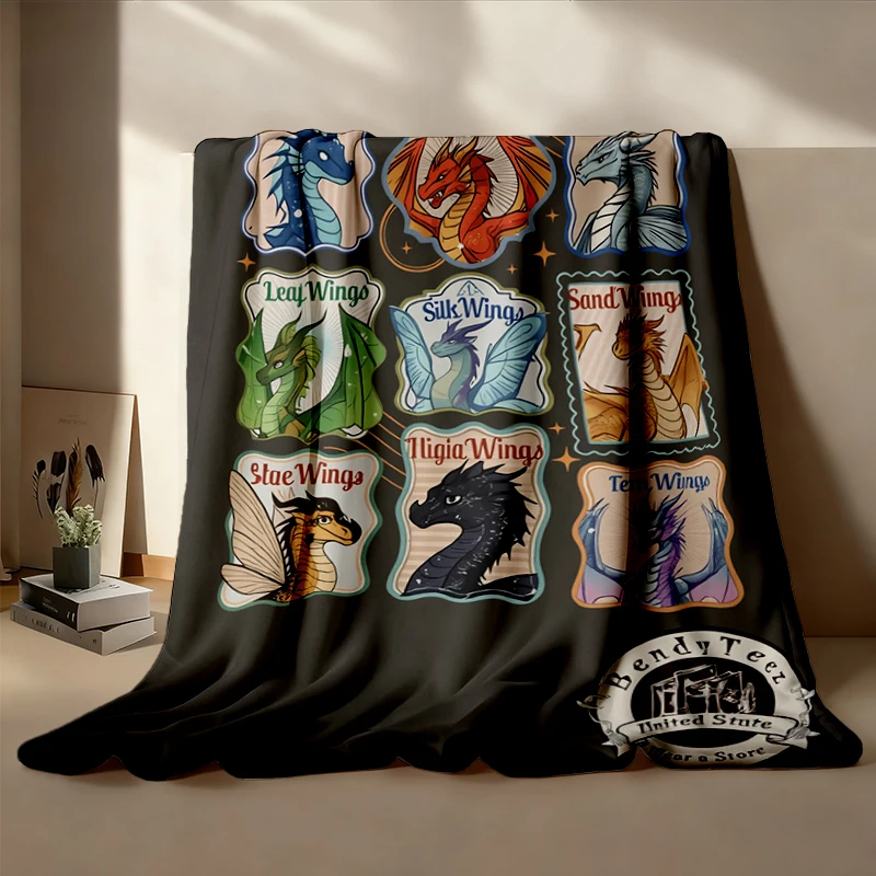 Vintage Wings of Fire Dragon Flannel Blanket, Dragon Tribes Stamps Flannel Throw, SeaWings SkyWings SandWings