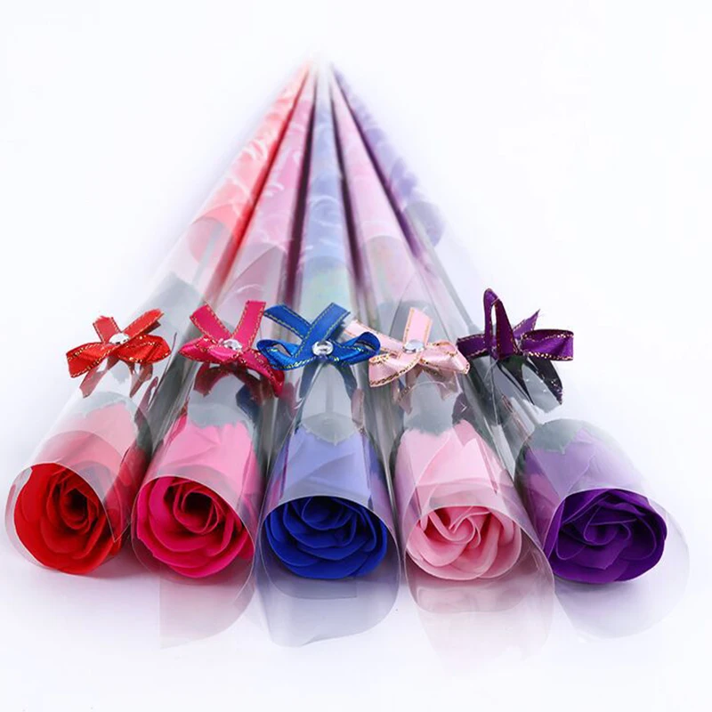 1pcs Single Artificial Soap Rose Flower Simulated Bouquet Valentines Day Wedding Decorations Scented Soap Flower Party Decorate