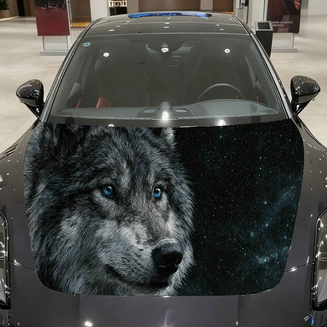 

Car Decals A Wolf In Dark Scene Close - Up With Realistic Fur And Intense Visual Gaze Car Hood Sticker, Waterproof Self - Adhesi