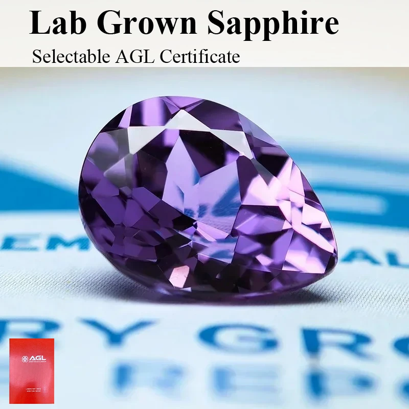 

Purplish Blue Color Lab Grown Sapphire Pear Shape VVS1 Gemstone For Charms Diy Jewelry Making Ring Optional Certificate AGLifica