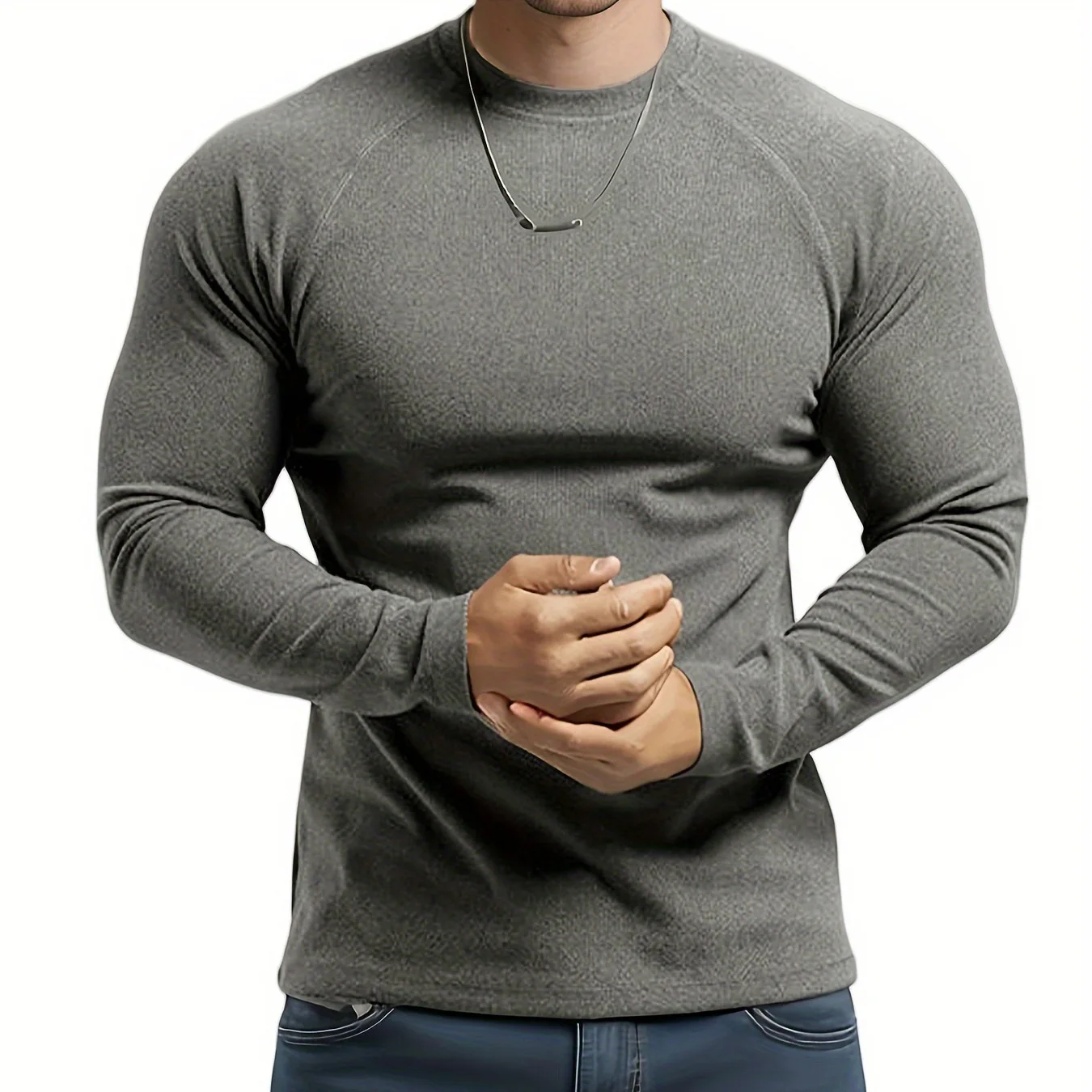 

Men Long Sleeve Shirts Solid T Shirt Keep Warm Mens Autumn Shirt for Workout Streetwear