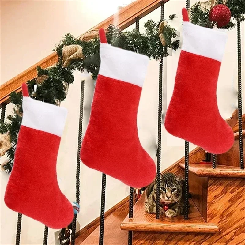 6/1PCS Christmas Stockings Santa Claus Sock Gift Kids Candy Bag Pocket Xmas Tree Hanging Ornaments New Year Party Decorations
