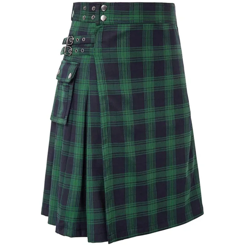 CyMens Scottish Traditional Highland Tartan Kilt 100% Cotton Jeans Hybrid Kilt, Modern Plaid Pleated Traditional Tartan Men's Ki view 4