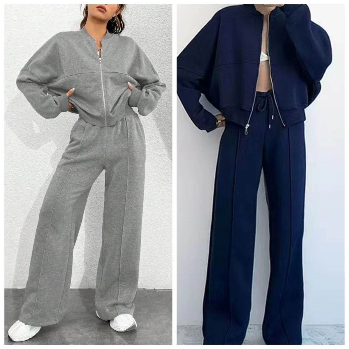 

Women's 2 Piece Outfits Fall Casual Zip Up Tracksuit Long Sleeve Sweatshirt And Wide Leg Sweatpant Lounge Set