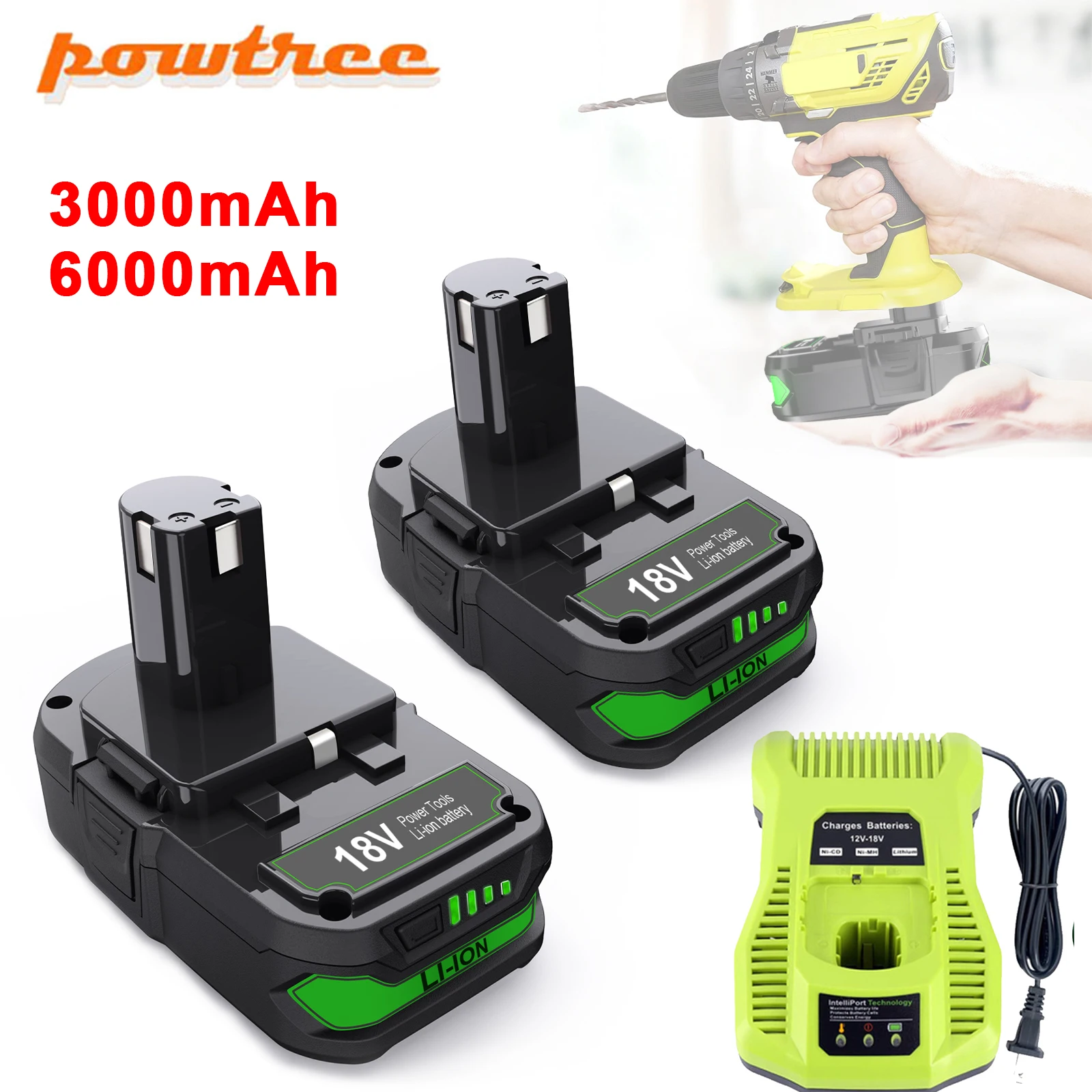 6.0Ah 3.0Ah 18V Rechargeable Battery For Ryobi one 18V Lithium Battery for Ryobi P107 P105 P104 P103 P102 P108 BCL1418 Tools