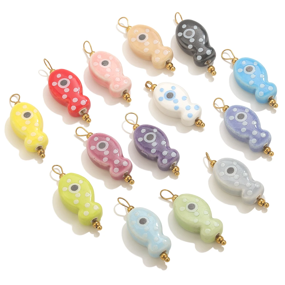 

5pcs Ceramic Fish Charms For Jewelry Making DIY Earrings Connector Jewelry Retro Small Fish Pendants Accessories