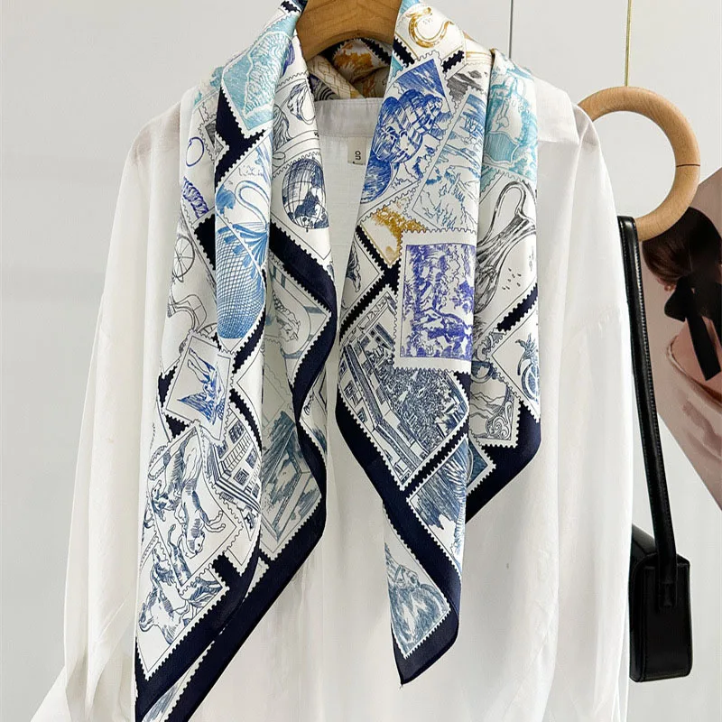 

NEW Prints 100% Satin Silk Scarf Neckerchief Soft Smooth Women Ladies Fashion Square 90 Silk Scarves Foulard Shawl