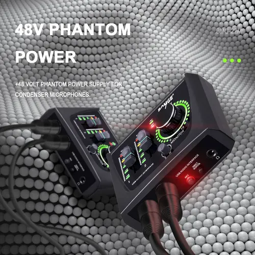 Imagen 2 del producto BOMGE mini interfaz de Audio USB de 2 canales tarjeta de sonido grabación transmisión y Podcasting con XLR/48V Phantom Power para guitarrista