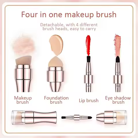 Conjunto de pincéis de maquiagem multifuncional 4 em 1, kit profissional portátil para base, blush, sombra, lábios, kit de viagem com estojo