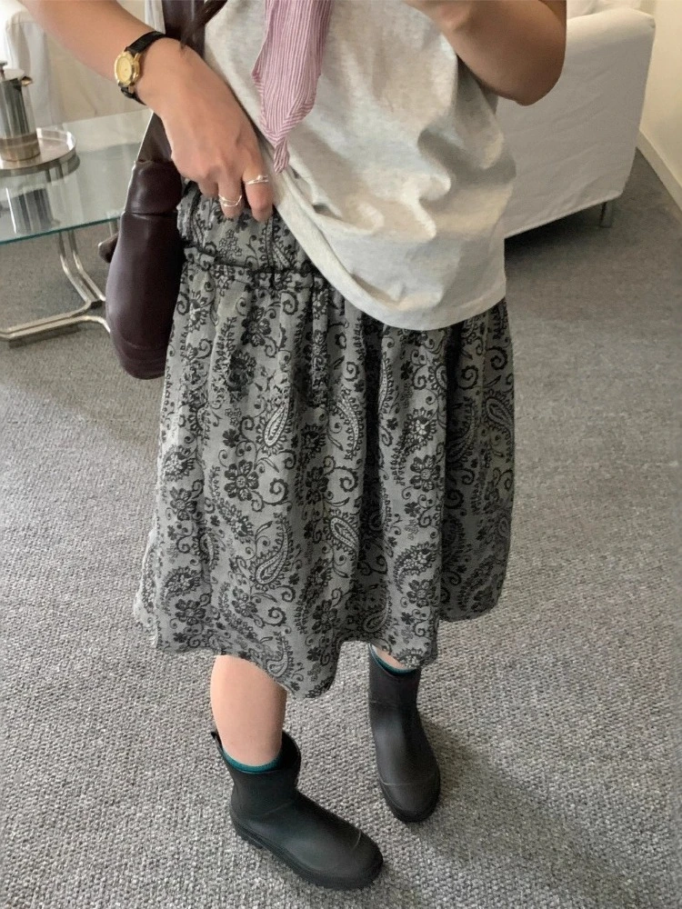

Harajuku Women Flower Printing Skirts Grunge A-Line Vintage Ruffled Middle-skirt 2026 Summer Pocket Pleated Faldas Y2k Aesthetic