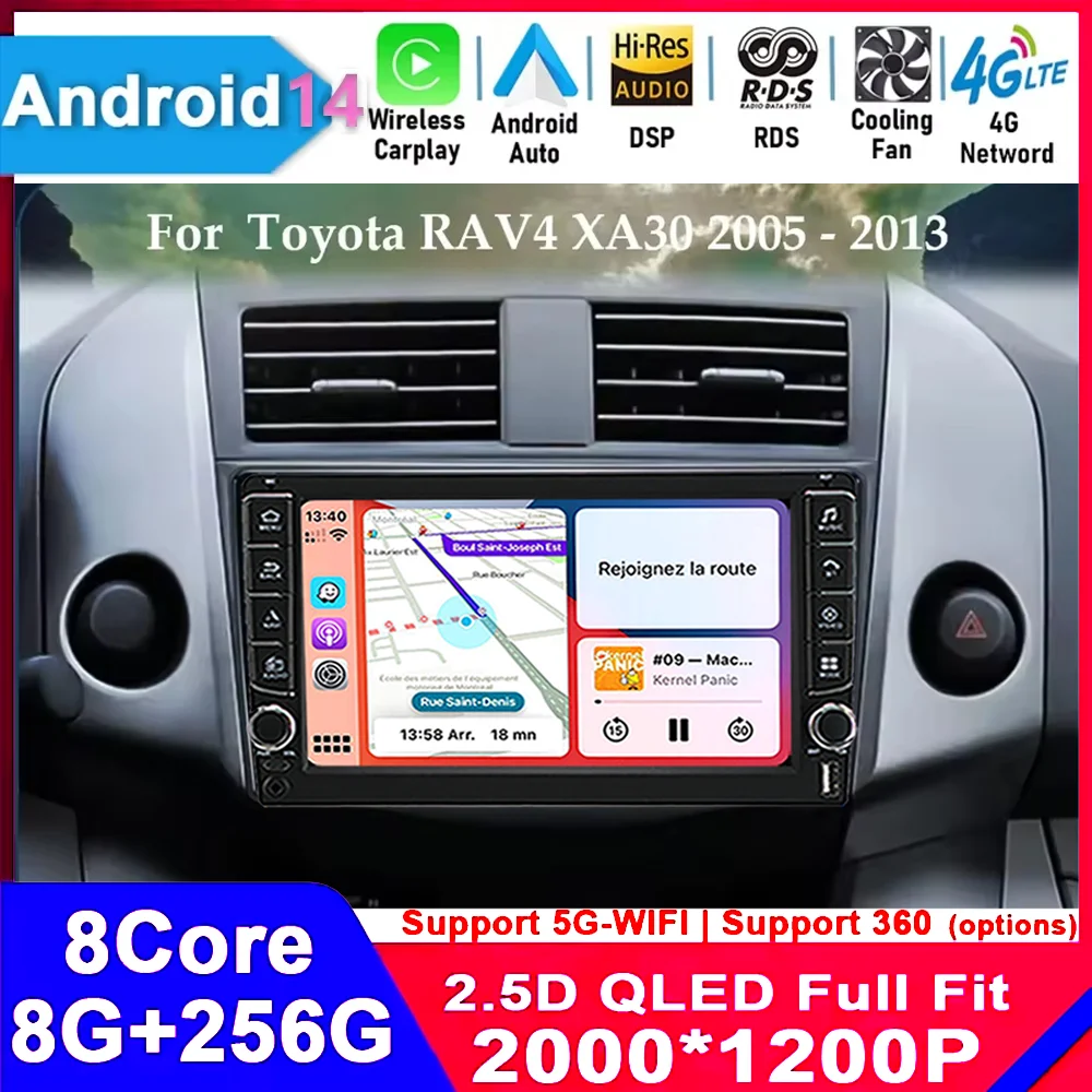 

Android 14 Car Radio Android Auto For Toyota RAV4 Rav 4 XA30 2005-2013 Carplay Multimedia Video Player DSP Navigation 4G WIFI