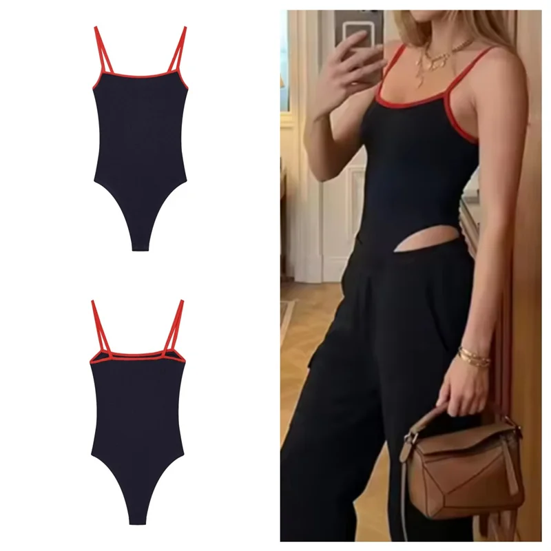 Guobioziy Women's Jumpsuit 2026 Summer New Cute and Stylish Hot Girl Style Color-Block Piping with Sleeves Cotton Blend Fabric