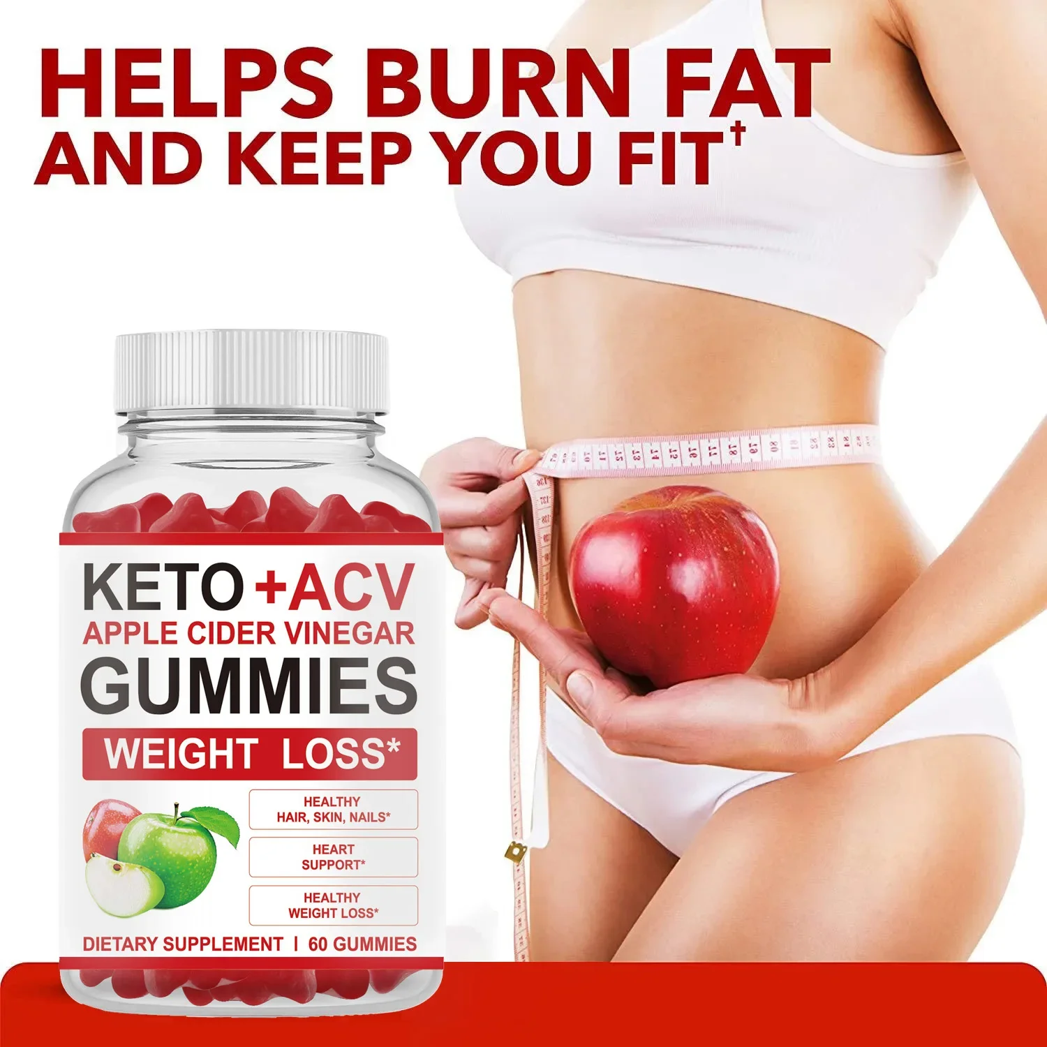 1 Bottle Apple Cider Vinegar Gummies Boost Metabolism, Accelerate Fat Burning Reduce Weight Healthy Weight Loss