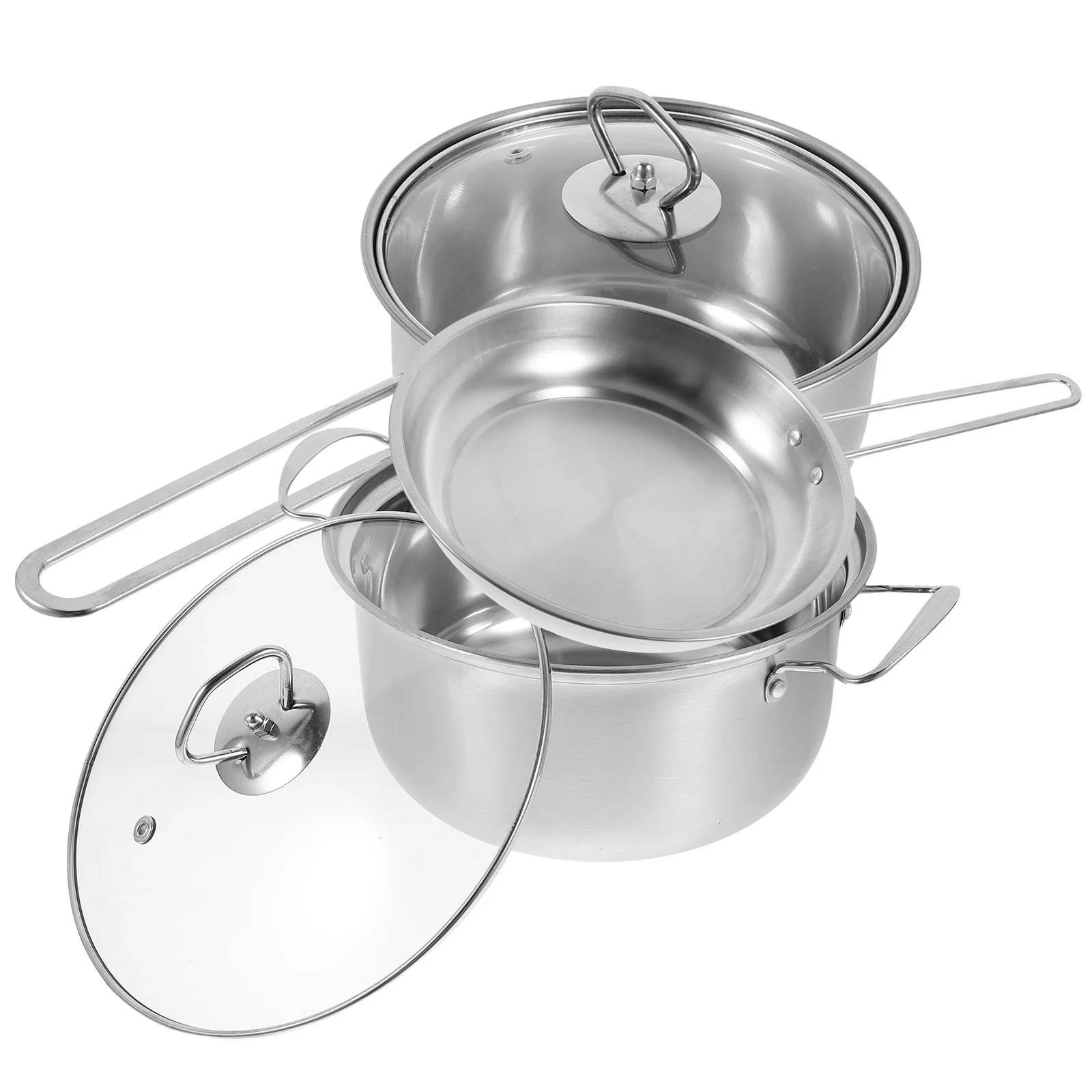 

Stainless Steel Cookware Set 3Pcs Soup Frying Pan Removable Handle Thick Bottom Easy Cleaning Stockpot Saucepan