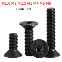 M1.6 M2 M2.5 M3 M4 M5 M6  Black Grade 10.9 Steel Hexagon Hex Socket Head Flat Countersunk Bolt Screw Length 3-60mm