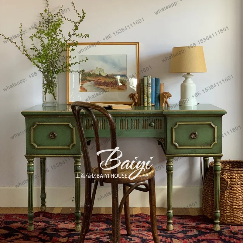 French retro style solid wood desk European engraving home desk American light luxury simple