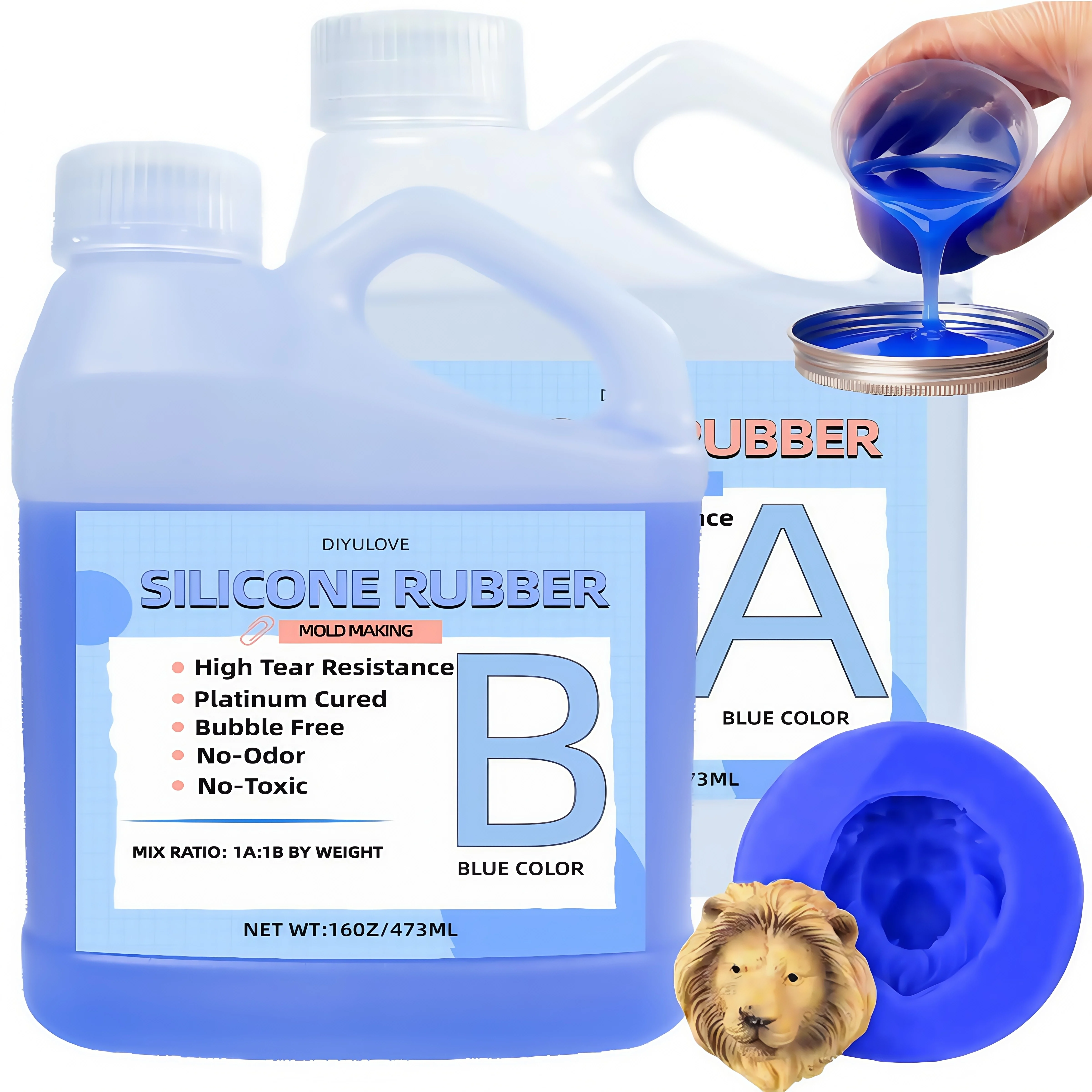 Kit de goma de silicona duradera de alto rendimiento, fácil de usar, 32oz, curado rápido, no tóxico para hacer moldes, fundición, resina, cera 20A